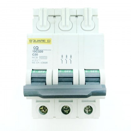 Square D KQ 10C320 C20 20A 20 Amp 3 Pole Phase MCB Circuit Breaker Type C